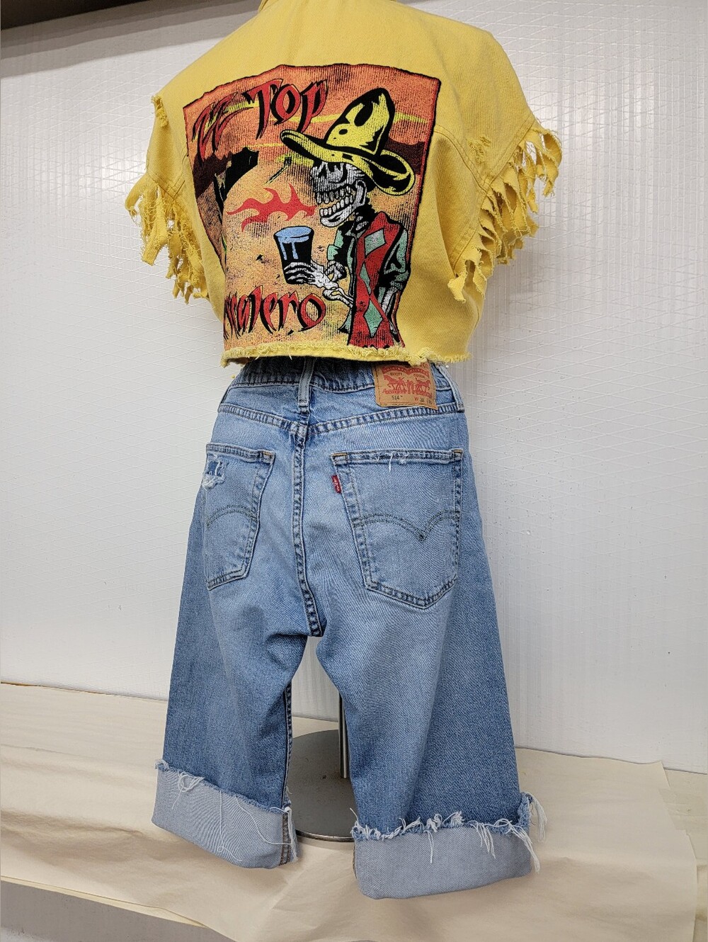 **SOLD***ZZ Top 'Mascarero' Fringe Jean Shirt Vest - Upcycled Retro Vintage Band - Picture 5 of 11